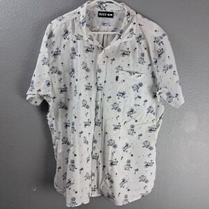 Reef Mens‎ Pineapple Surfer Button Up Hawaiian Shirt Short Sleeve White XL
